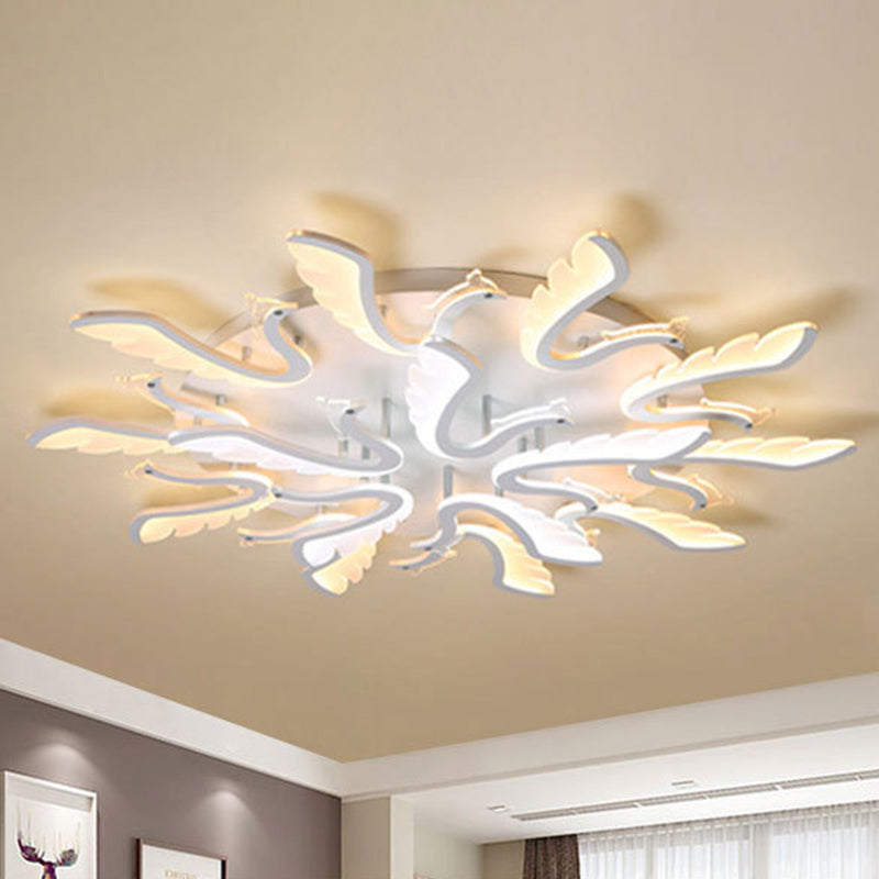 Modern Luxury Phoenix Shape Metal Acrylic LED Semi-Flush Mount Ceiling Light For Living Room