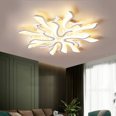 Modern Luxury Phoenix Shape Metal Acrylic LED Semi-Flush Mount Ceiling Light For Living Room