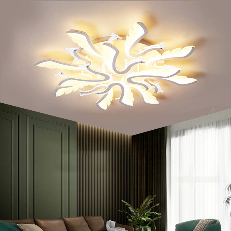 Modern Luxury Phoenix Shape Metal Acrylic LED Semi-Flush Mount Ceiling Light For Living Room