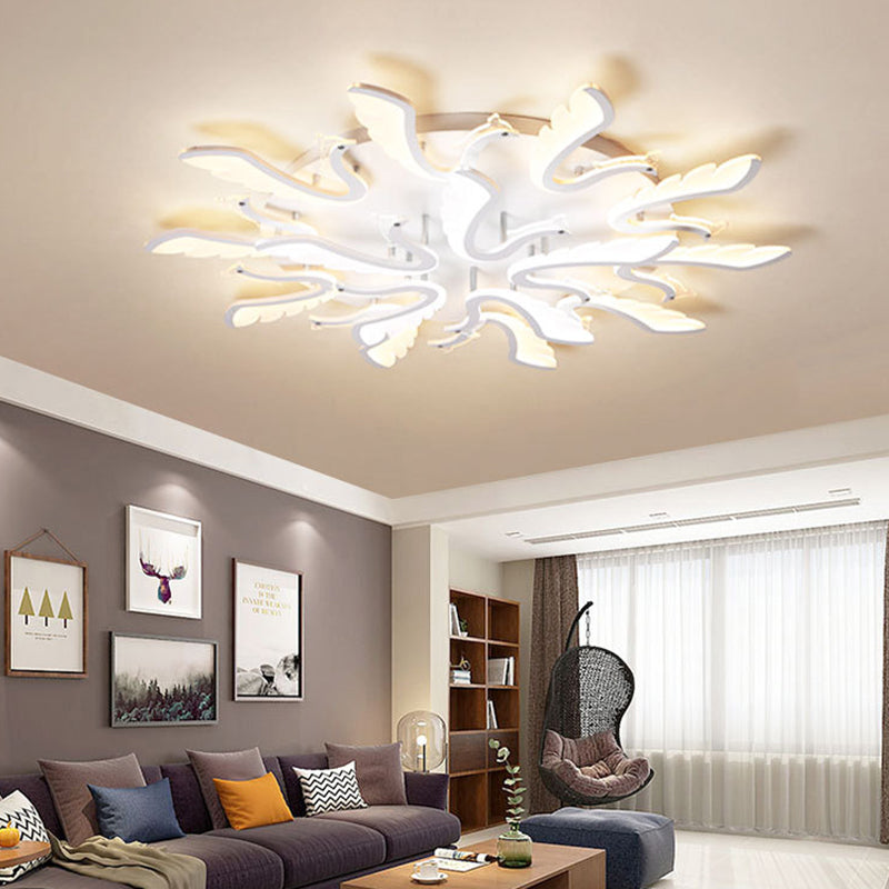 Modern Luxury Phoenix Shape Metal Acrylic LED Semi-Flush Mount Ceiling Light For Living Room