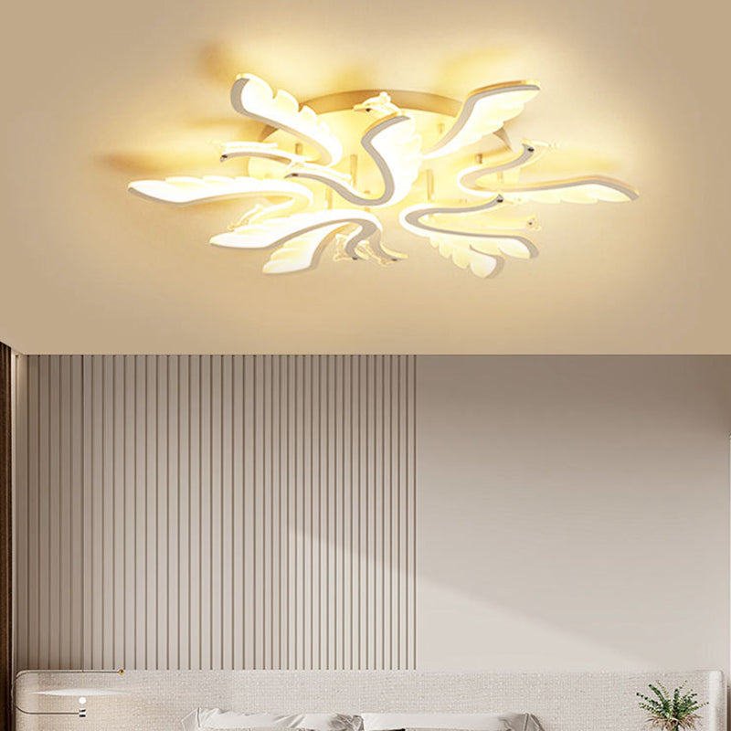 Modern Luxury Phoenix Shape Metal Acrylic LED Semi-Flush Mount Ceiling Light For Living Room