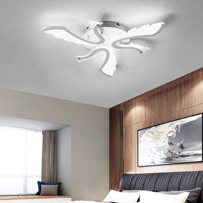 Modern Luxury Phoenix Shape Metal Acrylic LED Semi-Flush Mount Ceiling Light For Living Room