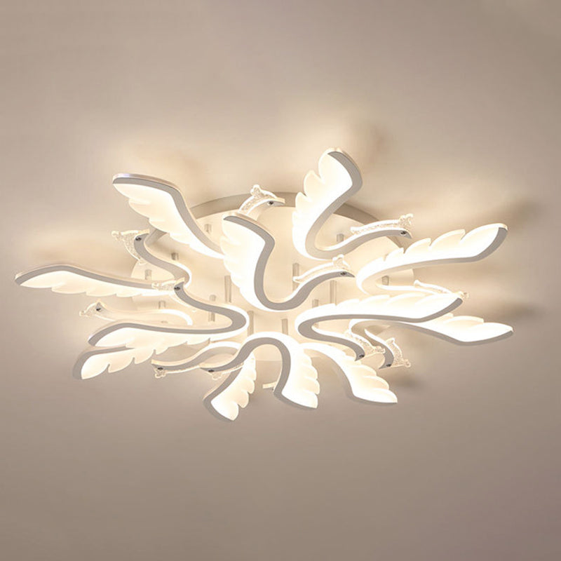 Modern Luxury Phoenix Shape Metal Acrylic LED Semi-Flush Mount Ceiling Light For Living Room
