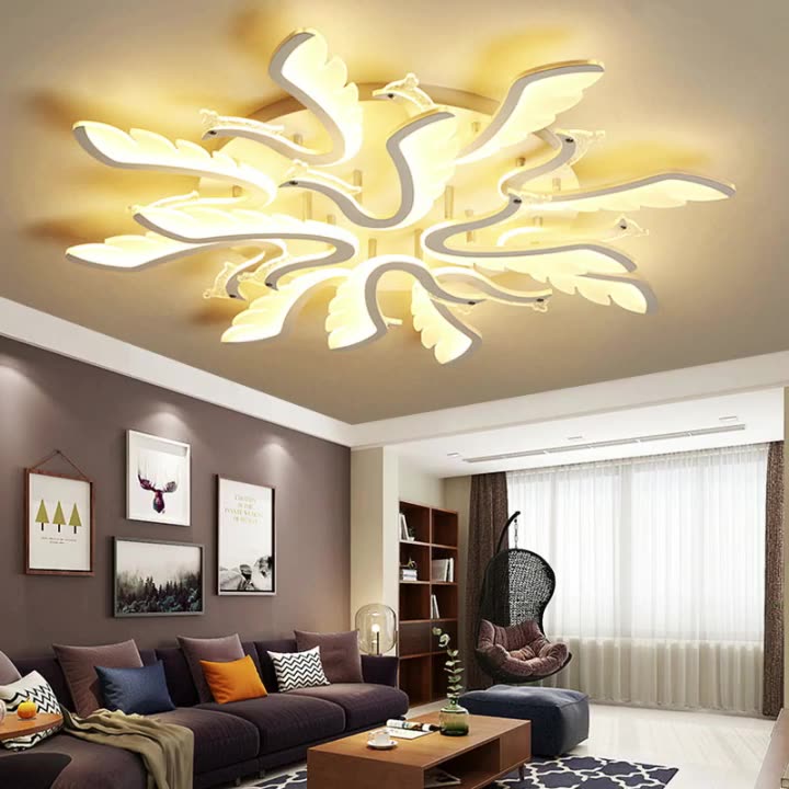 Modern Luxury Phoenix Shape Metal Acrylic LED Semi-Flush Mount Ceiling Light For Living Room