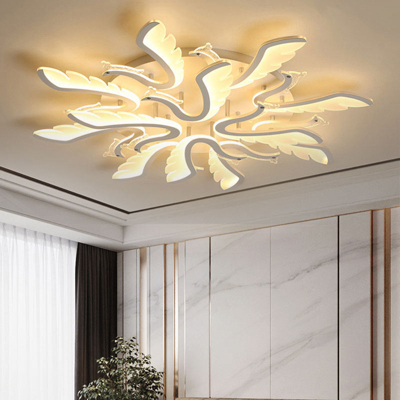 Modern Luxury Phoenix Shape Metal Acrylic LED Semi-Flush Mount Ceiling Light For Living Room