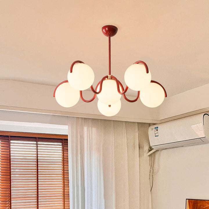 Lustre contemporain scandinave en fer sphérique avec verre à 6 lumières pour chambre 