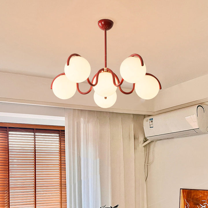 Lustre contemporain scandinave en fer sphérique avec verre à 6 lumières pour chambre 