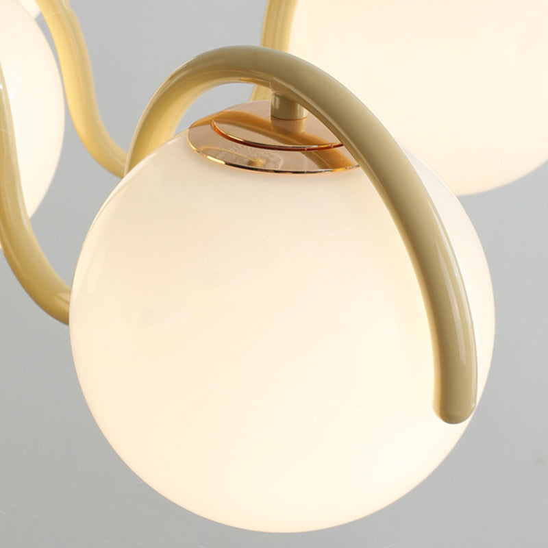 Lustre contemporain scandinave en fer sphérique avec verre à 6 lumières pour chambre 