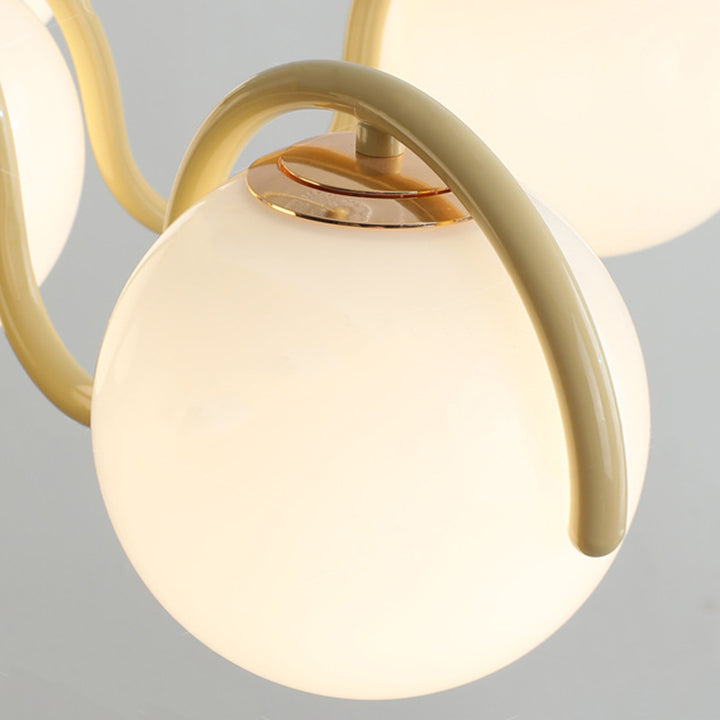 Lustre contemporain scandinave en fer sphérique avec verre à 6 lumières pour chambre 