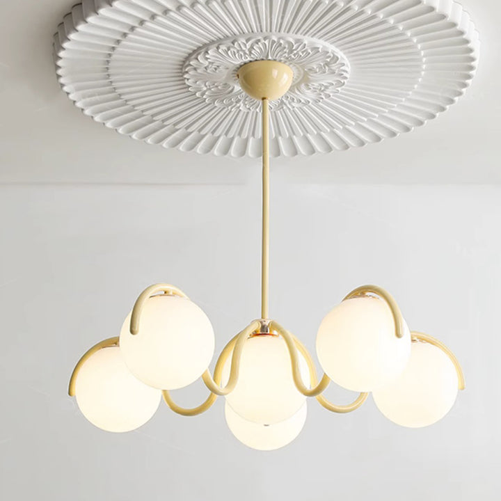 Lustre contemporain scandinave en fer sphérique avec verre à 6 lumières pour chambre 