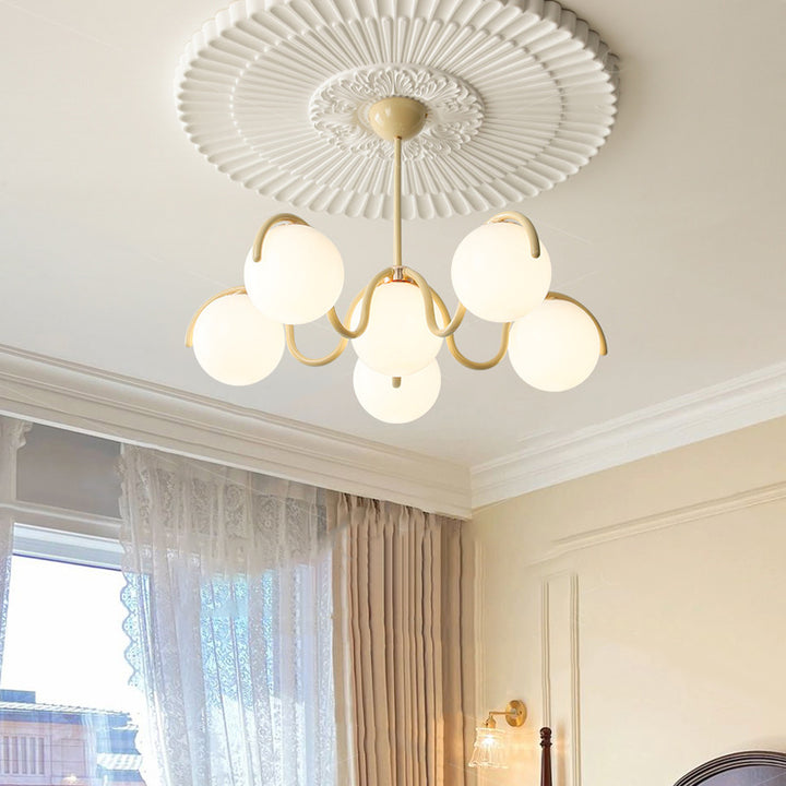 Lustre contemporain scandinave en fer sphérique avec verre à 6 lumières pour chambre 
