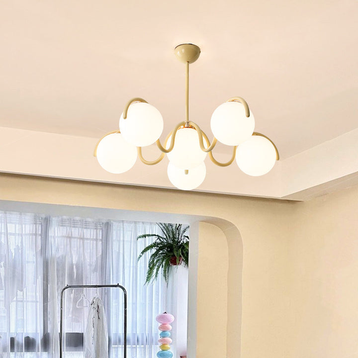 Lustre contemporain scandinave en fer sphérique avec verre à 6 lumières pour chambre 