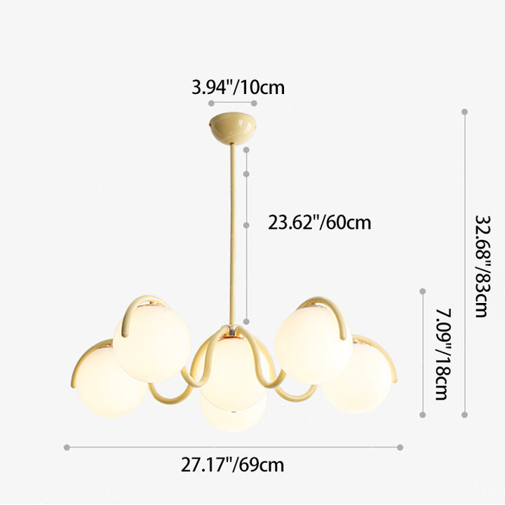 Lustre contemporain scandinave en fer sphérique avec verre à 6 lumières pour chambre 