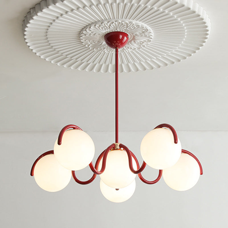 Lustre contemporain scandinave en fer sphérique avec verre à 6 lumières pour chambre 
