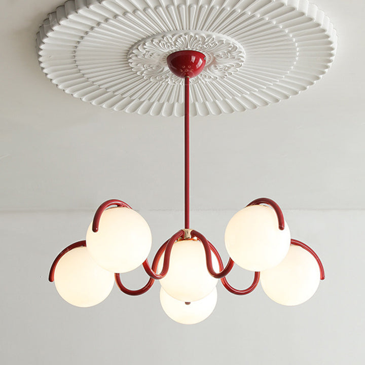 Lustre contemporain scandinave en fer sphérique avec verre à 6 lumières pour chambre 