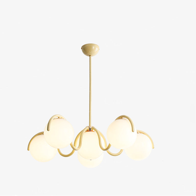 Lustre contemporain scandinave en fer sphérique avec verre à 6 lumières pour chambre 