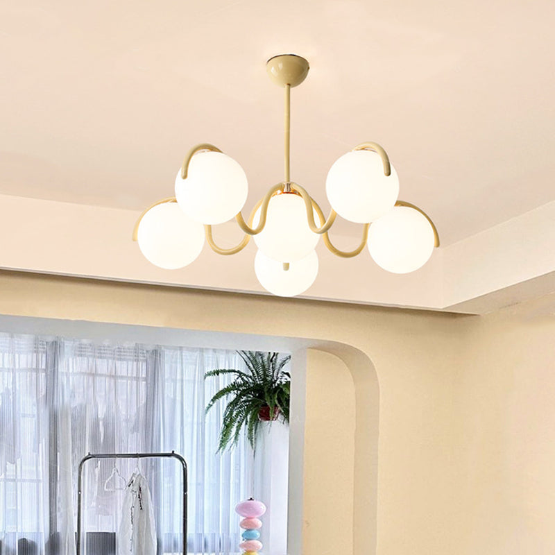 Lustre contemporain scandinave en fer sphérique avec verre à 6 lumières pour chambre 