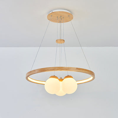 Contemporary Nordic Spherical Solid Wood Plastic LED Chandelier For Bedroom
