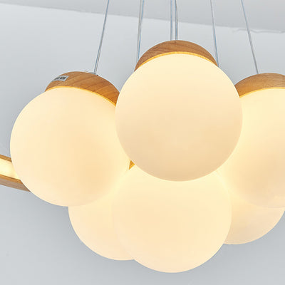 Contemporary Nordic Spherical Solid Wood Plastic LED Chandelier For Bedroom