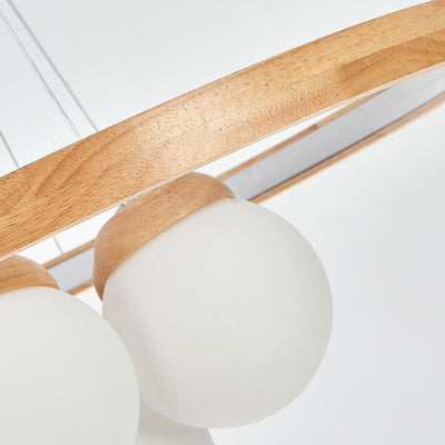 Contemporary Nordic Spherical Solid Wood Plastic LED Chandelier For Bedroom