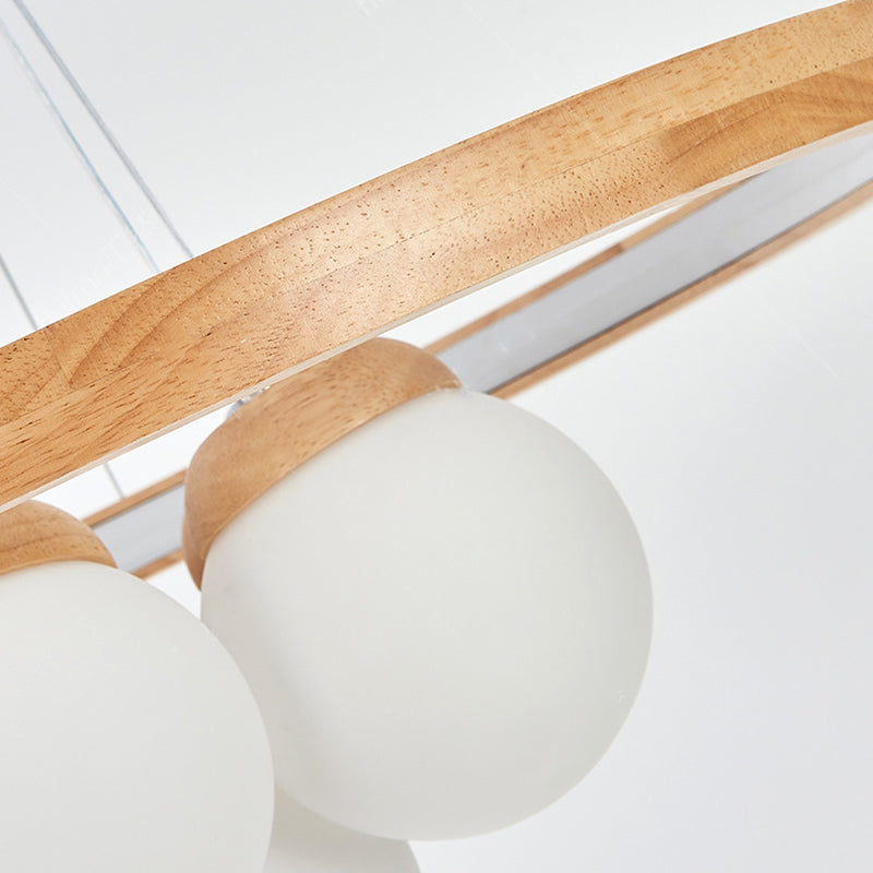 Contemporary Nordic Spherical Solid Wood Plastic LED Chandelier For Bedroom