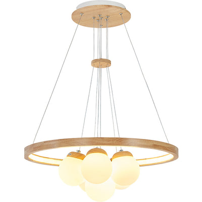 Contemporary Nordic Spherical Solid Wood Plastic LED Chandelier For Bedroom
