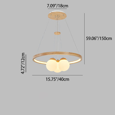 Contemporary Nordic Spherical Solid Wood Plastic LED Chandelier For Bedroom
