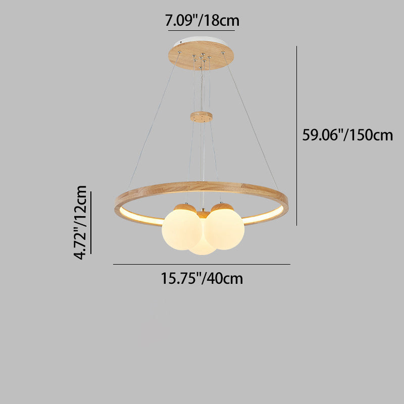 Contemporary Nordic Spherical Solid Wood Plastic LED Chandelier For Bedroom
