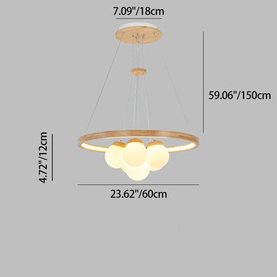 Contemporary Nordic Spherical Solid Wood Plastic LED Chandelier For Bedroom