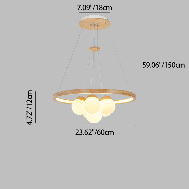 Contemporary Nordic Spherical Solid Wood Plastic LED Chandelier For Bedroom