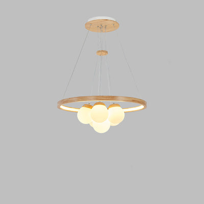 Contemporary Nordic Spherical Solid Wood Plastic LED Chandelier For Bedroom