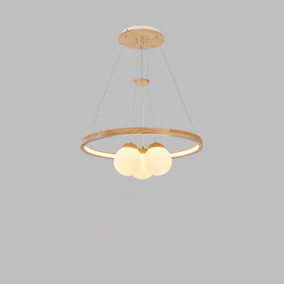 Contemporary Nordic Spherical Solid Wood Plastic LED Chandelier For Bedroom