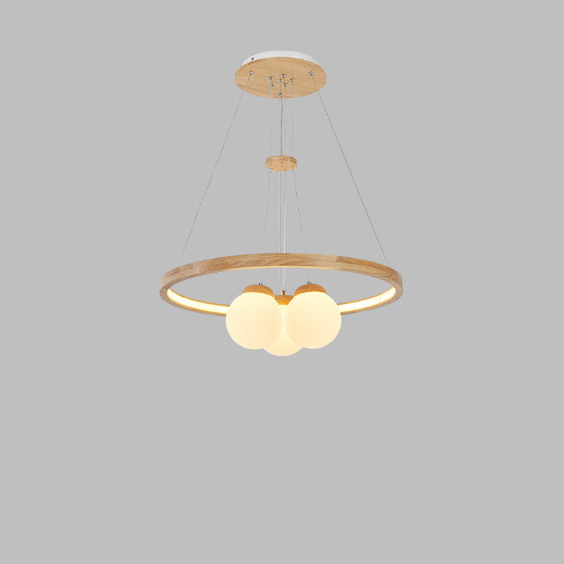 Contemporary Nordic Spherical Solid Wood Plastic LED Chandelier For Bedroom