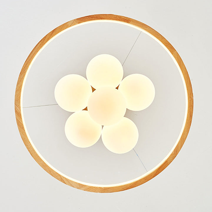 Contemporary Nordic Spherical Solid Wood Plastic LED Chandelier For Bedroom