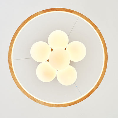 Contemporary Nordic Spherical Solid Wood Plastic LED Chandelier For Bedroom