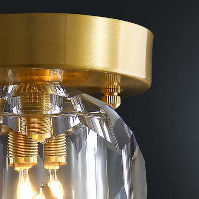 Traditional French Spherical Full Copper Crystal 1-Light Semi-Flush Mount Ceiling Light For Hallway