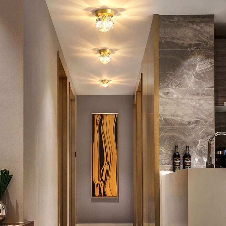 Luz de techo semienrasada de cristal esférico de cobre completo tradicional francés de 1 luz para pasillo 
