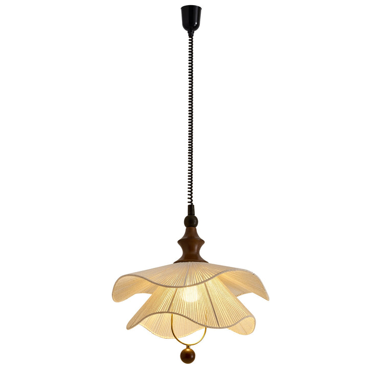 Lámpara colgante vintage tradicional con forma de pétalo de madera maciza y tela de 1 luz para comedor 