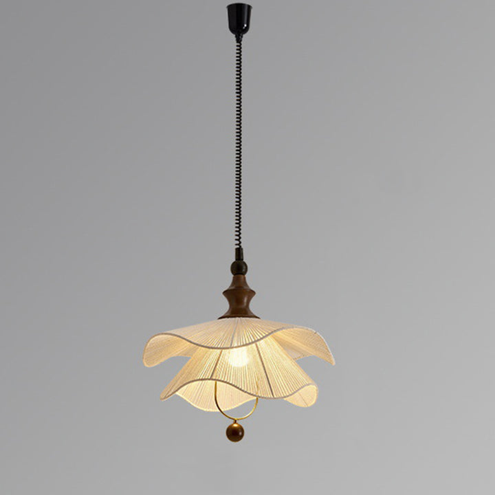 Lámpara colgante vintage tradicional con forma de pétalo de madera maciza y tela de 1 luz para comedor 
