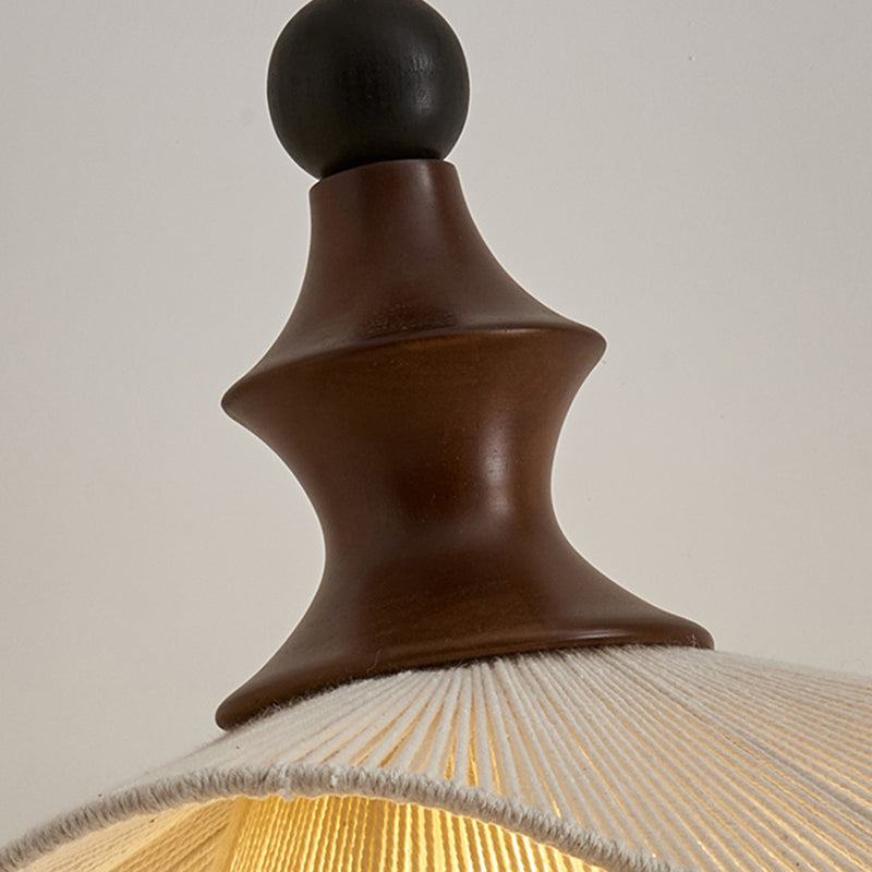 Traditional Vintage Petal Shaped Solid Wood Fabric 1-Light Pendant Light For Dining Room