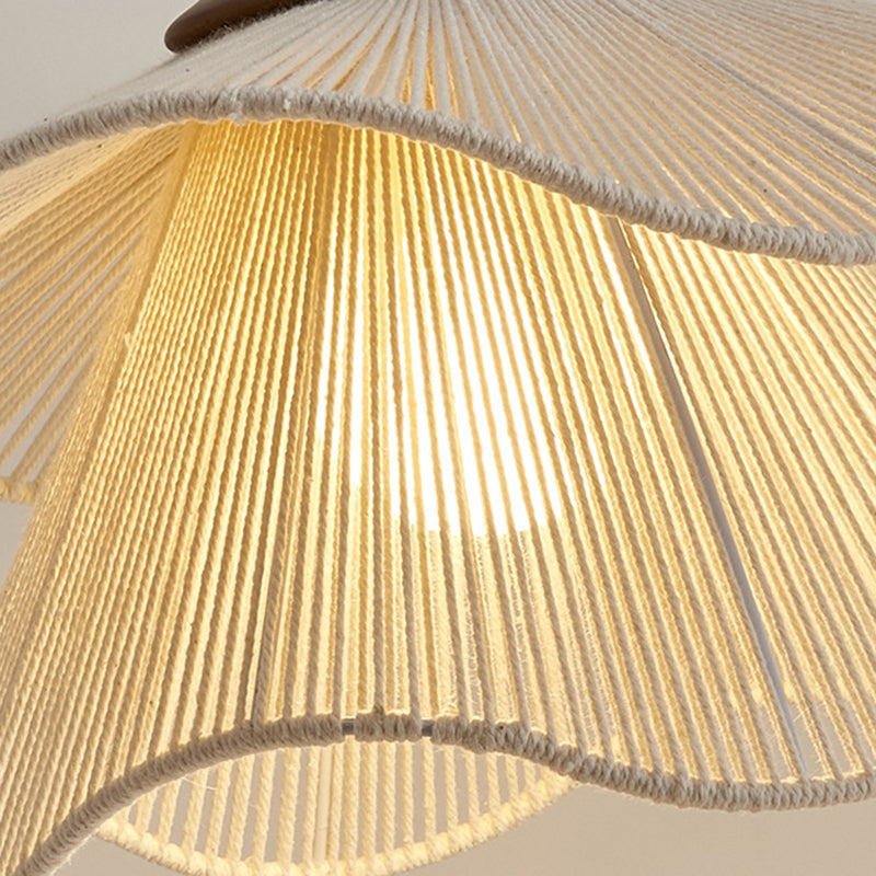 Traditional Vintage Petal Shaped Solid Wood Fabric 1-Light Pendant Light For Dining Room