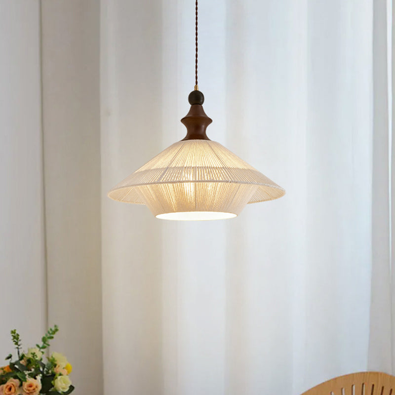 Lámpara colgante vintage tradicional con forma de pétalo de madera maciza y tela de 1 luz para comedor 
