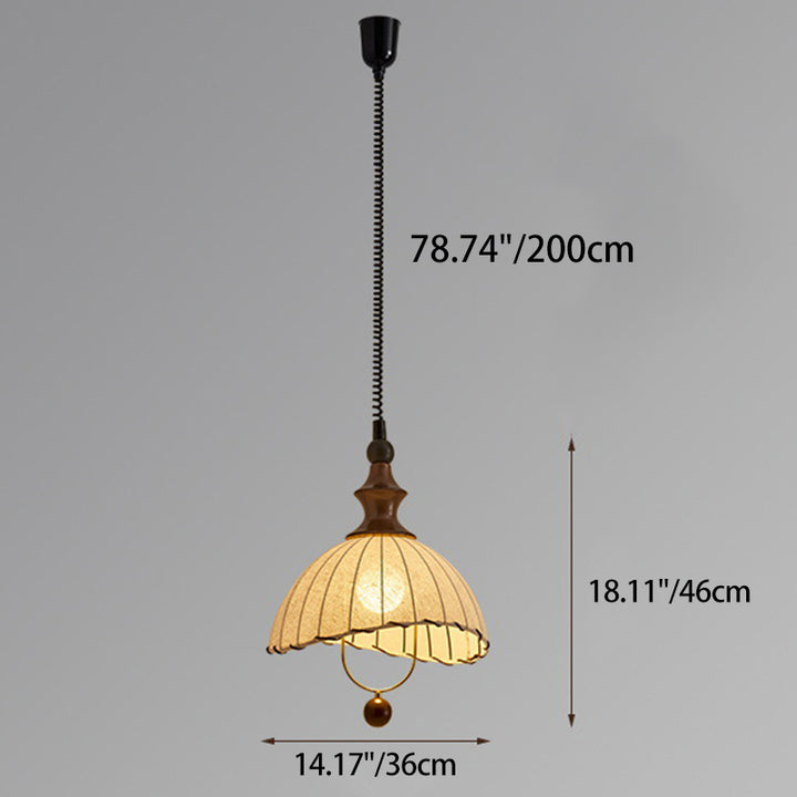 Lámpara colgante vintage tradicional con forma de pétalo de madera maciza y tela de 1 luz para comedor 