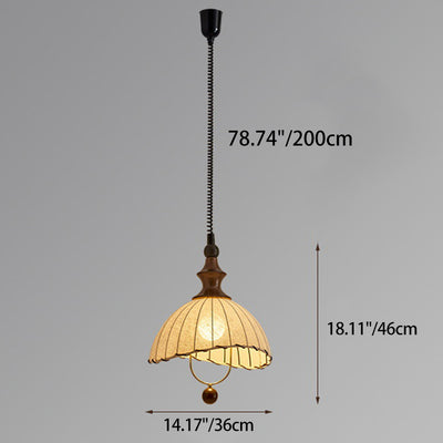 Traditional Vintage Petal Shaped Solid Wood Fabric 1-Light Pendant Light For Dining Room