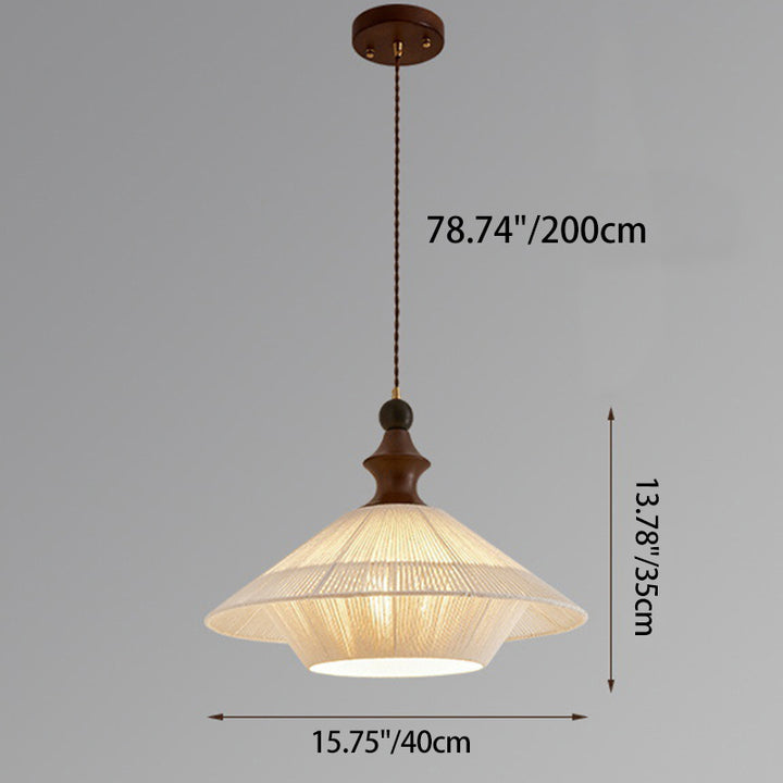 Lámpara colgante vintage tradicional con forma de pétalo de madera maciza y tela de 1 luz para comedor 