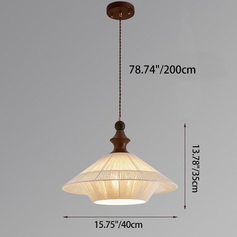 Traditional Vintage Petal Shaped Solid Wood Fabric 1-Light Pendant Light For Dining Room