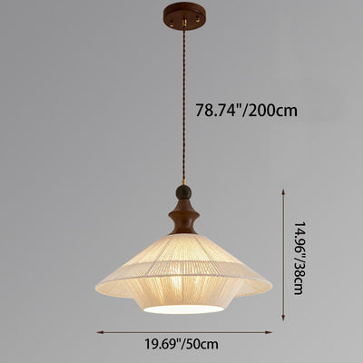 Traditional Vintage Petal Shaped Solid Wood Fabric 1-Light Pendant Light For Dining Room