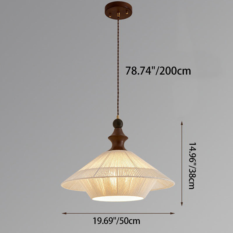 Traditional Vintage Petal Shaped Solid Wood Fabric 1-Light Pendant Light For Dining Room