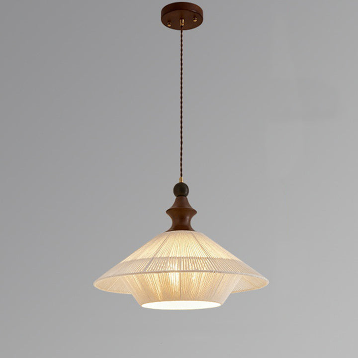 Lámpara colgante vintage tradicional con forma de pétalo de madera maciza y tela de 1 luz para comedor 