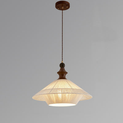 Traditional Vintage Petal Shaped Solid Wood Fabric 1-Light Pendant Light For Dining Room